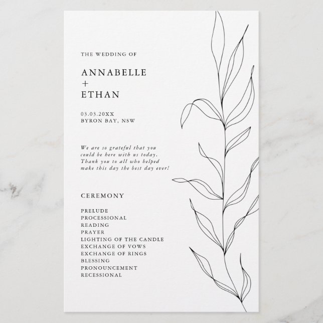 Programa de Cerimônia Foliar de Desenho de Linha (Frente)