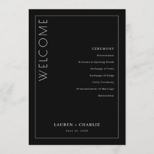 Programa de Cerimônia Minimalista Preto Elegante