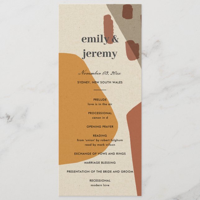 PROGRAMA DE CERIMÔNIA MODERNA ABSTRATO RUST ART WE (Frente)