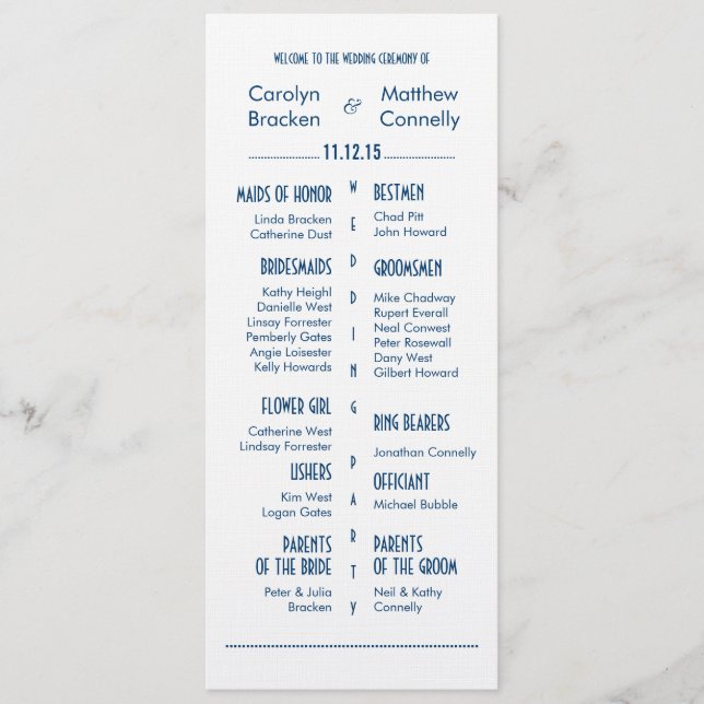 Programa de Cerimônia Moderna de Casamentos marinh (Frente)
