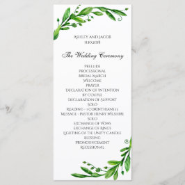 Programa de cerimônia verde. Casamento no jardim.