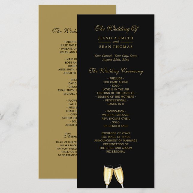 Programa de Champanhe para Casamento Elegante (Frente/Verso)