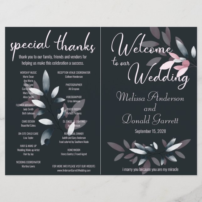 Programa de Cheio Dobrado Elegante de Aquarelas do (Frente)