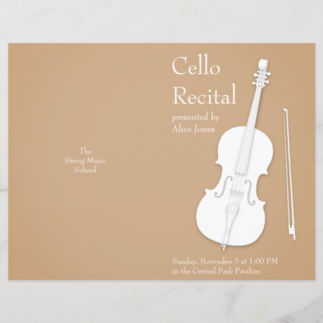 Programa de concerto personalizável do Cello e do  (Frente)