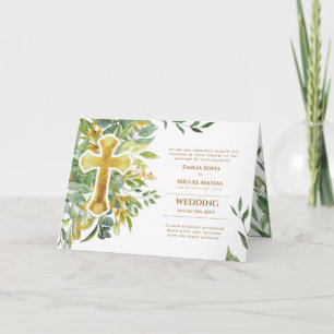 Programa de Convite de casamento Floral Cross Gree