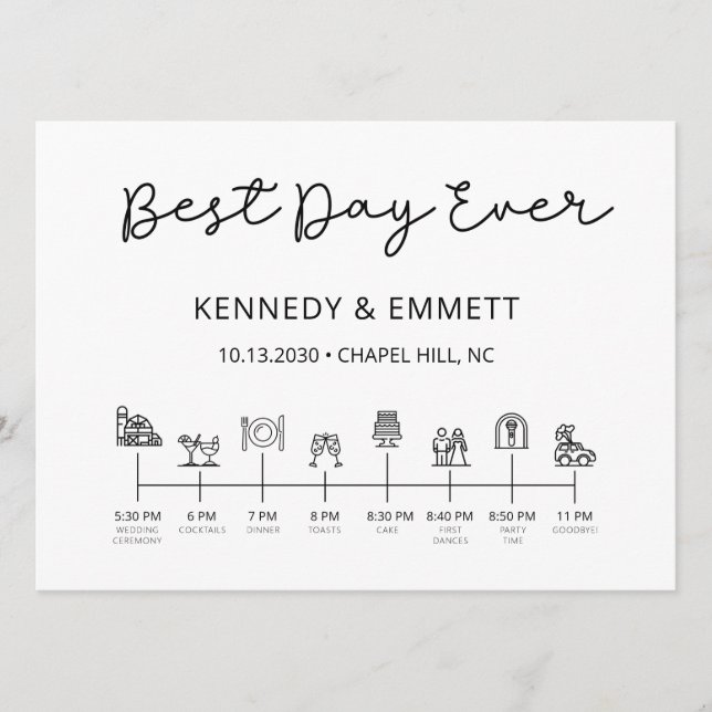 Programa de Cronograma do Dia do Casamento (Frente)