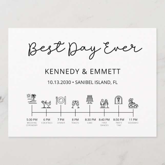 Programa de Cronograma do Dia do Casamento na Prai (Frente)