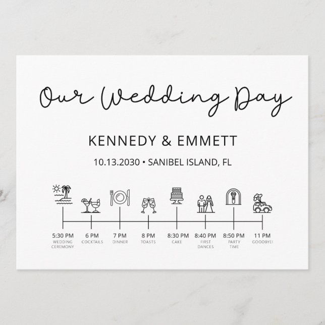 Programa de Cronograma do Dia do Casamento na Prai (Frente)