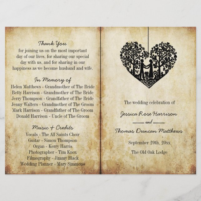 Programa de dobra dupla do Casamento vintage de ár (Frente)