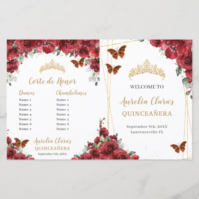 Programa de Eventos de Ordem de Quinceanera Floral (Frente)