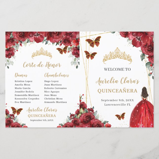 Programa de Eventos de Ordem de Quinceanera Floral (Frente)