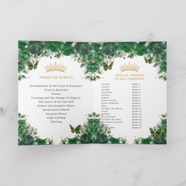 Programa de eventos do Quinceañera Emerald Green P (Interior)