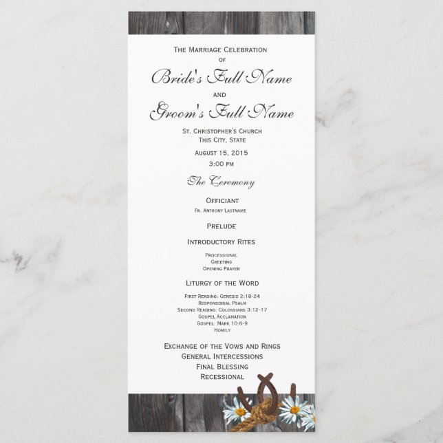 Programa de ferraduras de madeira e casamentos de  (Frente)