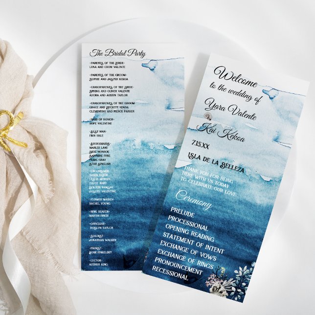 Programa de festa de casamento rústica à beira-mar (Criador carregado)