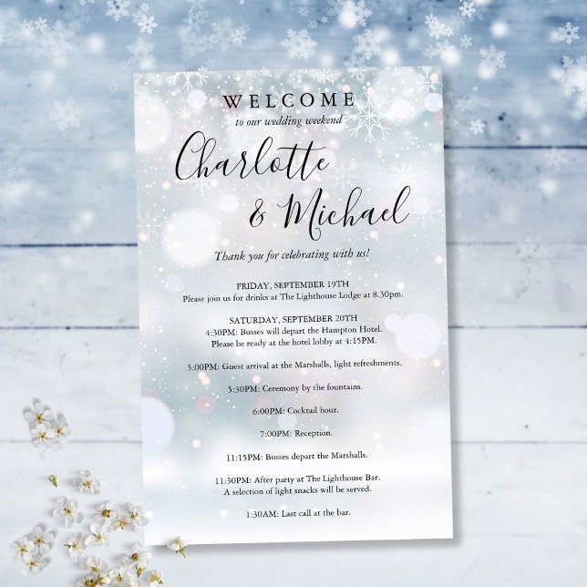 Programa de Fim de Semana de Casamento Convidado d (Winter Snowflakes Guest Wedding Weekend Program)