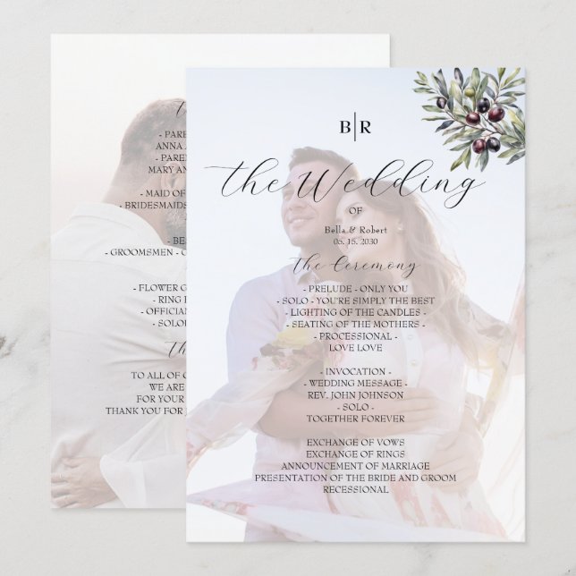 Programa de Fotos de Casamento com Monograma Oliva (Frente/Verso)