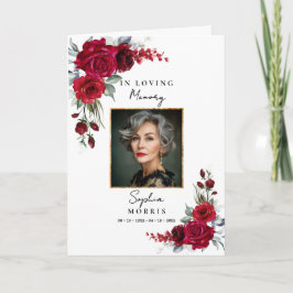 Programa de Funeral com Foto de Rosas Vermelhas Bo
