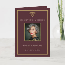 Programa de Funeral com Foto em Borgonha Old Money