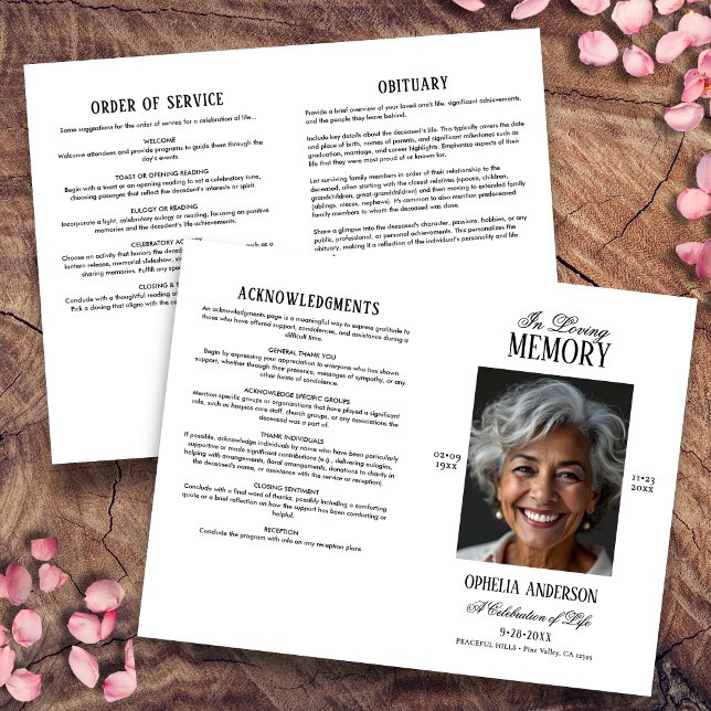 Programa de Funeral com Foto Preto e Branco Modern (Criador carregado)