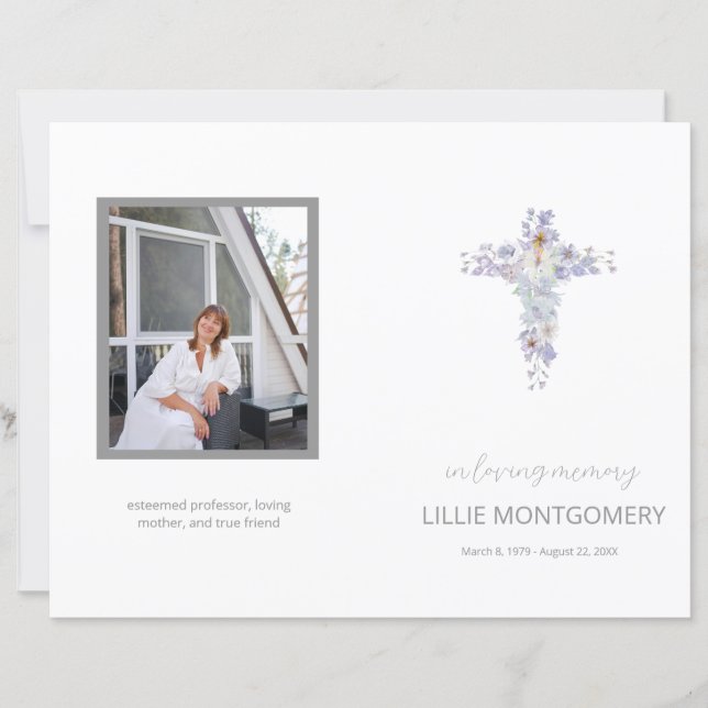 Programa de Funeral de Cruz Floral de 4 páginas Or (Frente)