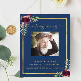 programa de funeral de foto do ouro floral azul ma