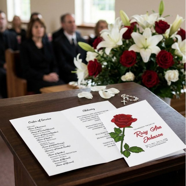 Programa de Funeral de Rosa Vermelha Minimalista d (Criador carregado)