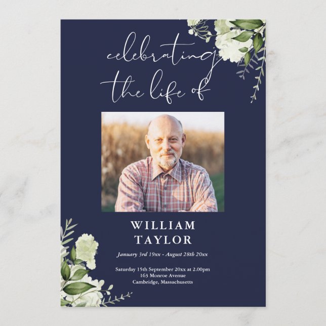 Programa de Funeral Memorial Greenery em Azul Mari (Frente)