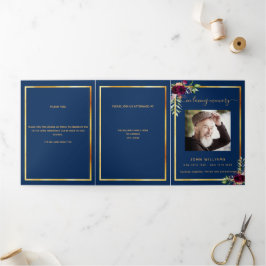 Programa de funerárias azul-floral com foto de our