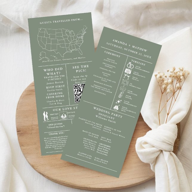 Programa de Infográfico de Casamento em Verde Sage (Criador carregado)