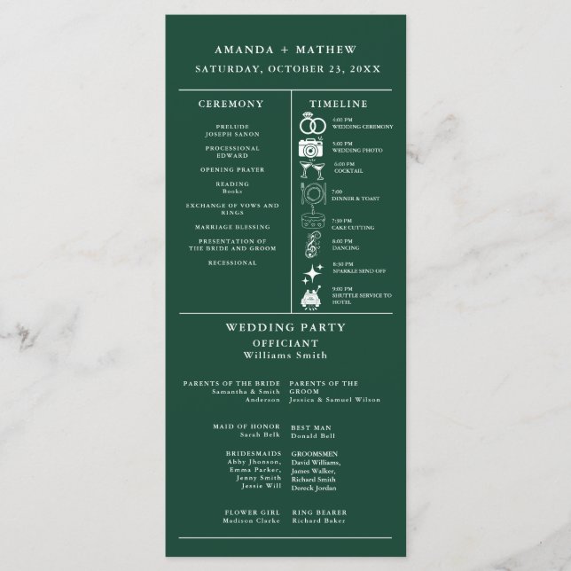 Programa de Infográfico de Casamento Verde Esmeral (Frente)