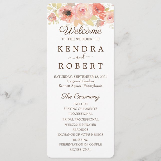 Programa de Itinerário de Casamento Rosa Coral e D (Frente)