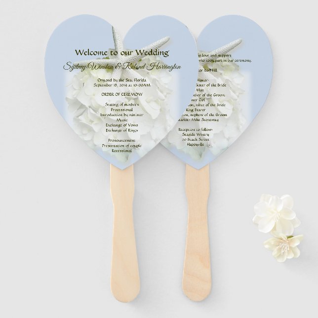 Programa de Leque de Casamento em Forma de Coração (Frente e Verso)