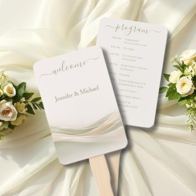 Programa de Leque de Noiva Verde Salvia e Marfim (Sage Green Ivory Wedding Fan Program)