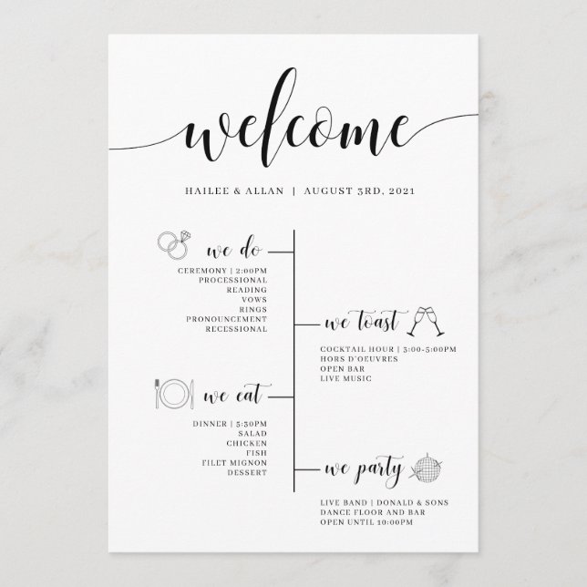 Programa de Linha do Tempo de Casamento com Ícones (Frente)