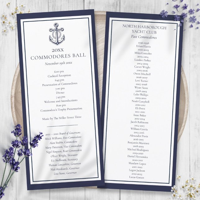 Programa de Menu Azul Marinho Náutico do Yacht Clu (Yacht Club Nautical Navy Blue Menu Program)