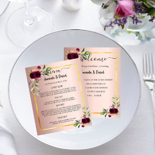 Programa de Menu Casado florais burgundy rosa gold