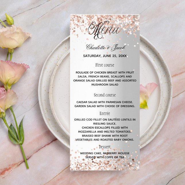 Programa de menu casamento prata-rosa ouro (Criador carregado)