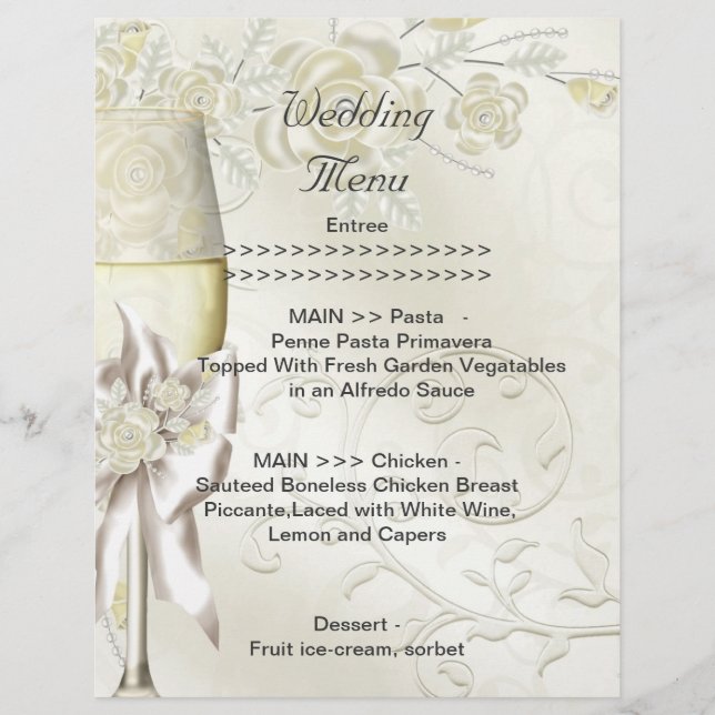 Programa de Menu de Casamento Dourado Creme Pérola (Frente)