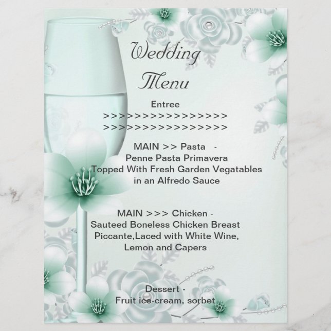Programa de Menu de Casamento Rosa Flor de Hortelã (Frente)