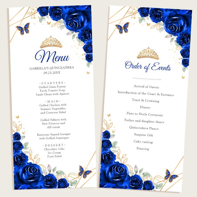 Programa de Menu de Quinceanera Floral Azul Real D (Criador carregado)