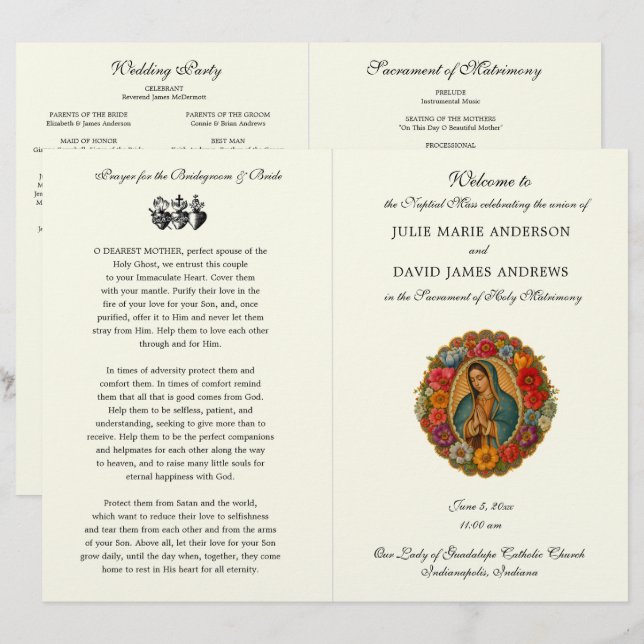 Programa de Missa de Casamento Católica de Guadalu (Frente/Verso)