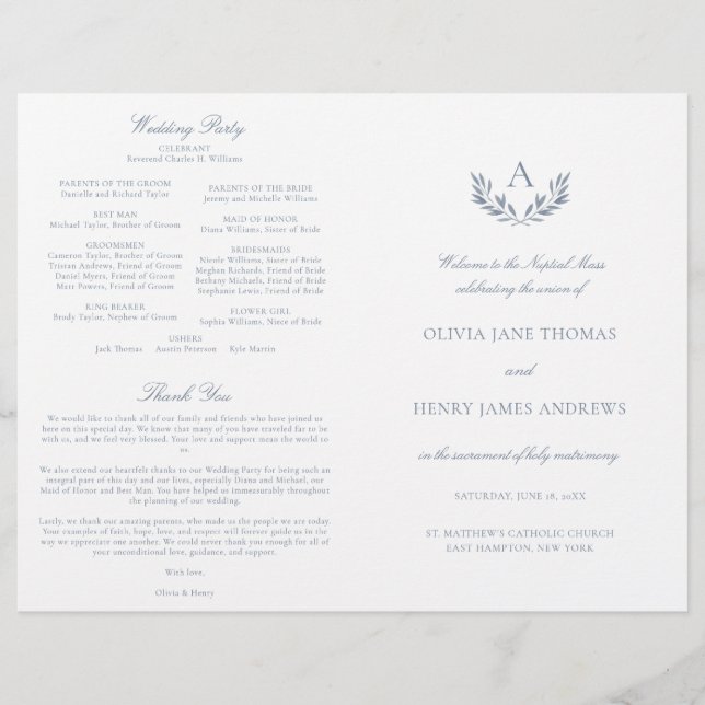 Programa de Missa de Casamento Católica Olivia Dus (Frente)