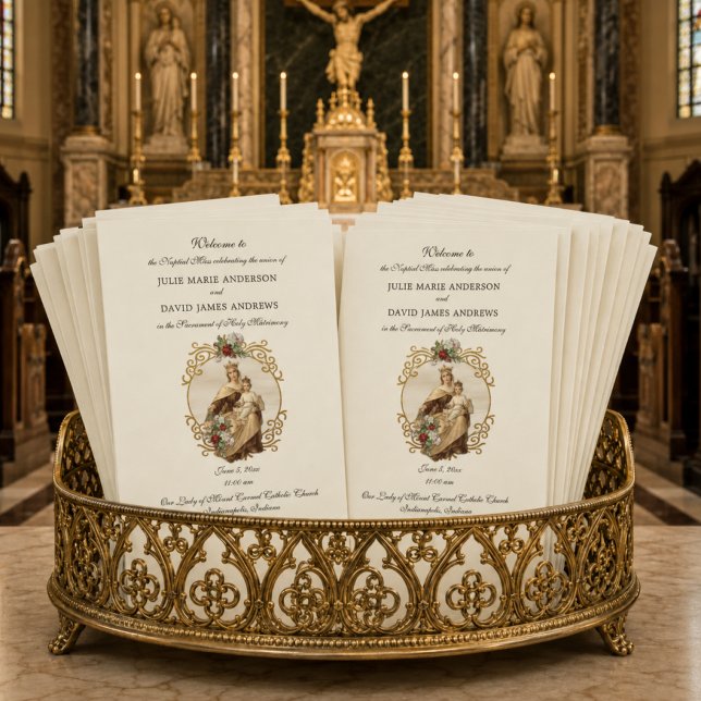 Programa de Missa de Casamento Católico Elegante (Criador carregado)