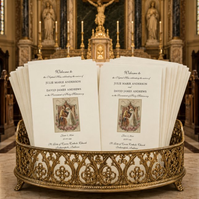 Programa de Missa de Casamento Católico Floral Ele (Criador carregado)