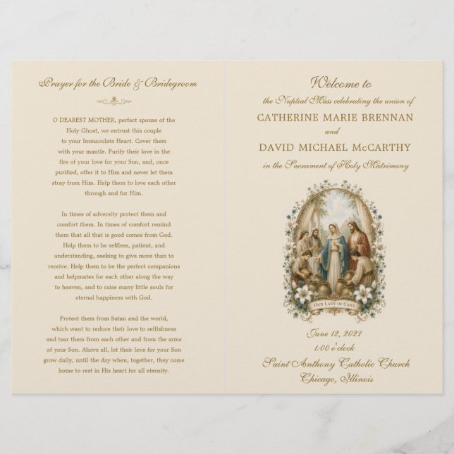 Programa de Missa Nupcial de Casamento Católico em (Frente)