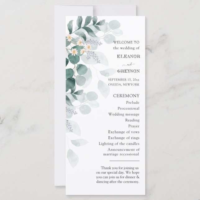 Programa de núpcias elegante eucalipto (Frente)
