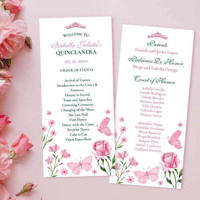 Programa de Ordem de Eventos de Quinceañera, cor-d (Blush Pink Quinceañera Order of Events Program)