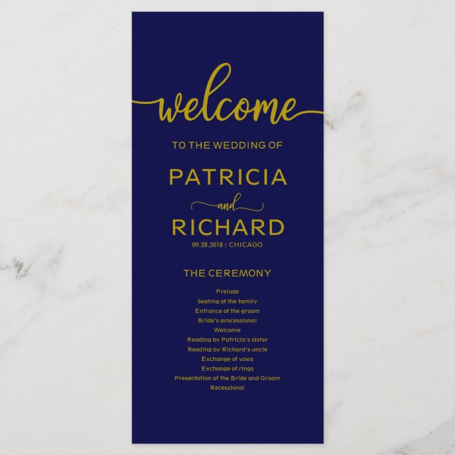 Programa de Ordem de Serviço de Casamento Azul Nav (Frente)