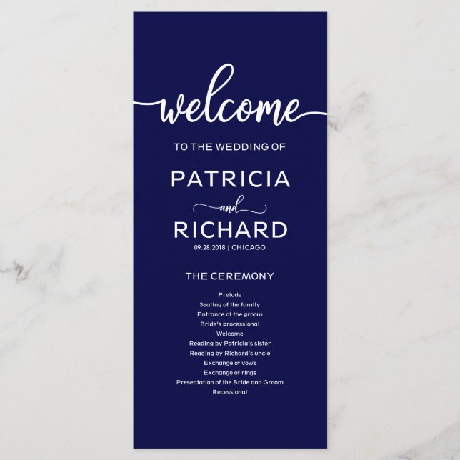 Programa de Ordem de Serviço de Casamento Azul-Nav (Frente)