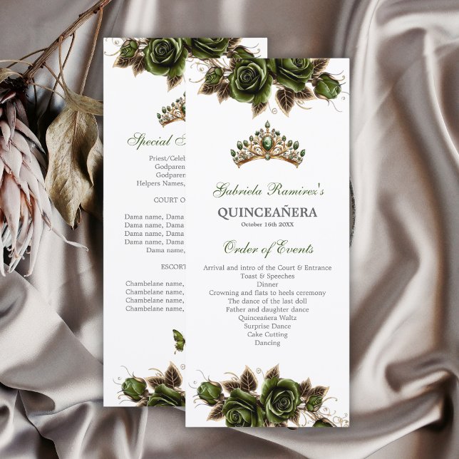 Programa de Quinceañera em Verde Esmeralda Dourado (Criador carregado)